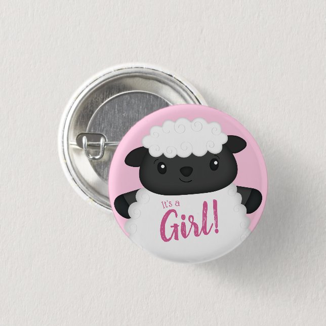 Sheep Baby Dusche Rosa Button (Vorne & Hinten)