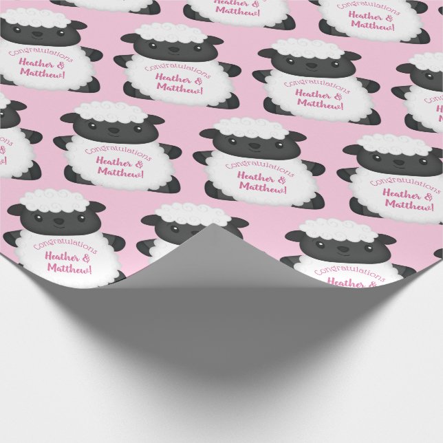 Sheep Baby Dusche Rosa Geschenkpapier (Ecke)