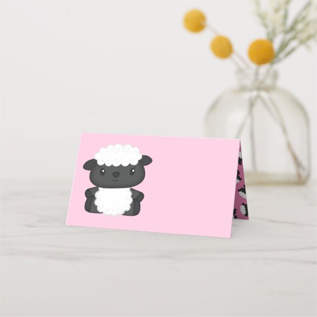 Sheep Baby Dusche Rosa Platzkarte (Vorderseite)