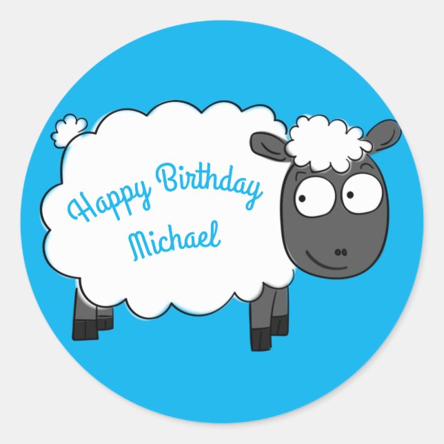 Sheep Birthday Party Niedlicher Cartoon Runder Aufkleber (Vorderseite)