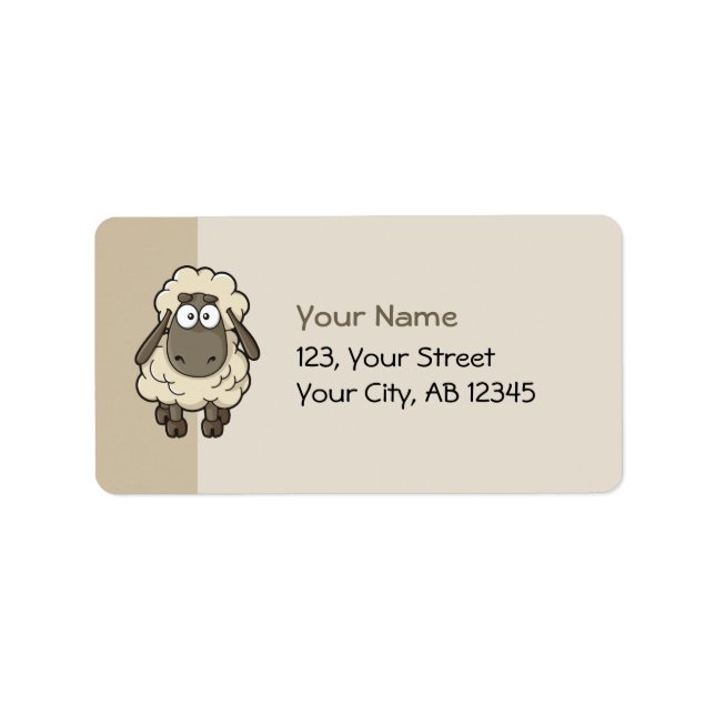 Sheep Cartoon Beige Adressaufkleber (Vorne)