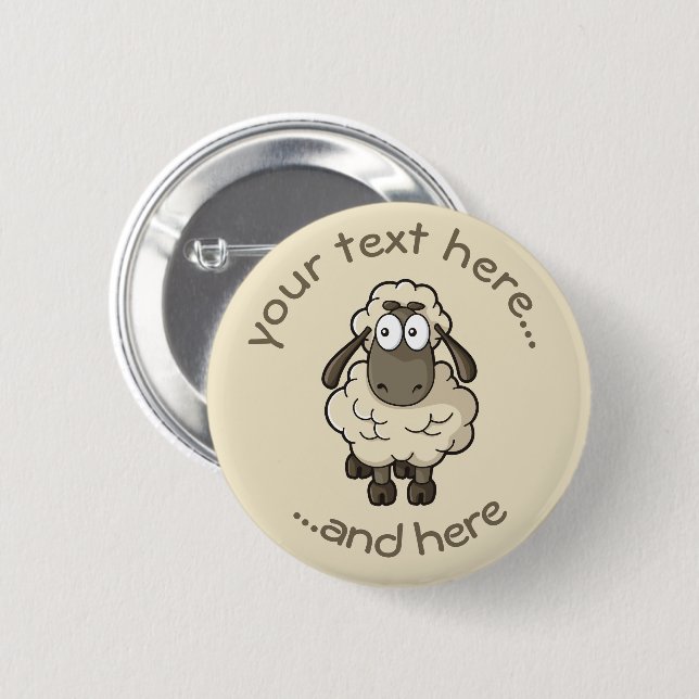 Sheep Cartoon Beige Button (Vorne & Hinten)