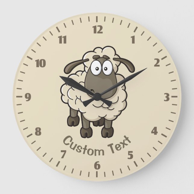 Sheep Cartoon Beige Große Wanduhr (Vorderseite)