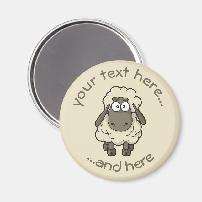 Sheep Cartoon Beige Magnet (Vorderseite/Rückseite)
