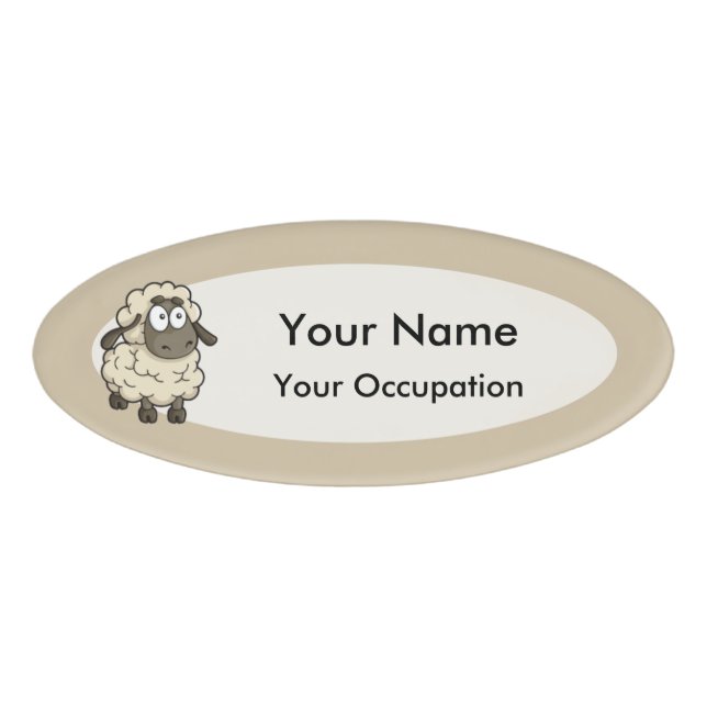 Sheep Cartoon Beige Namenschild (Vorderseite)
