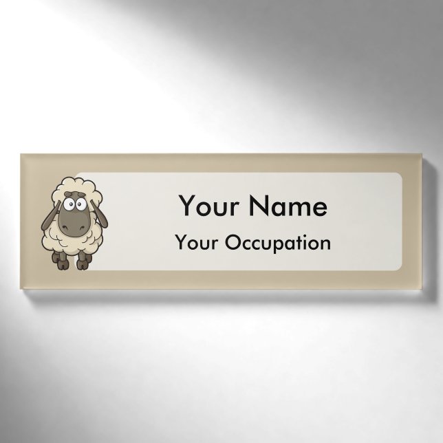 Sheep Cartoon Beige Namenschild (Vorderseite)