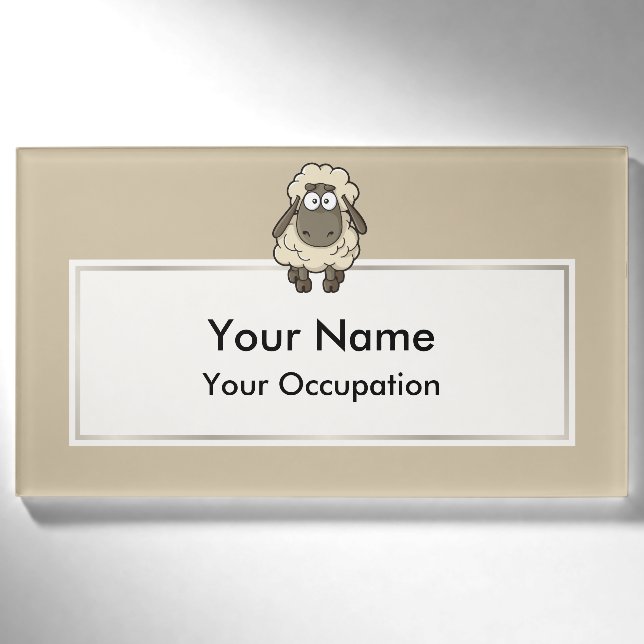 Sheep Cartoon Beige Namenschild (Vorderseite)