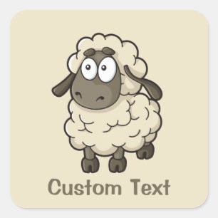 Sheep Cartoon Beige Quadratischer Aufkleber
