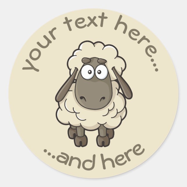 Sheep Cartoon Beige Runder Aufkleber (Vorderseite)