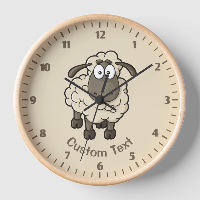 Sheep Cartoon Beige Uhr (Vorderseite)