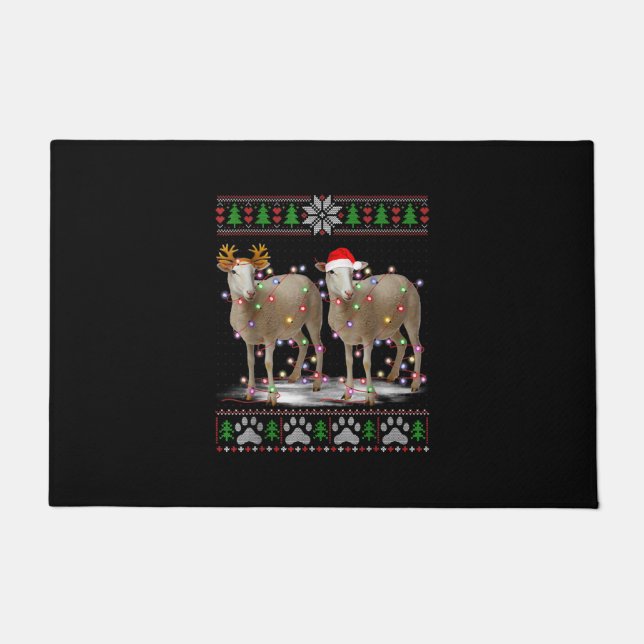 Sheep Christmas Tree Lights Santa Animal Gift Fußmatte (Vorderseite)
