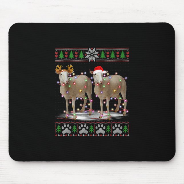Sheep Christmas Tree Lights Santa Animal Gift Mousepad (Vorne)