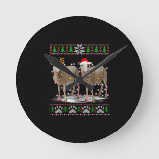 Sheep Christmas Tree Lights Santa Animal Gift Runde Wanduhr
