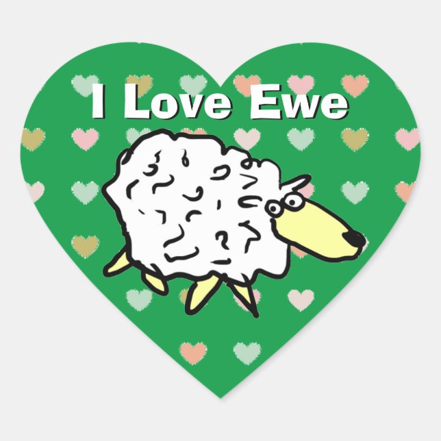 Sheep Design Cartoon Herz-Aufkleber (Vorderseite)