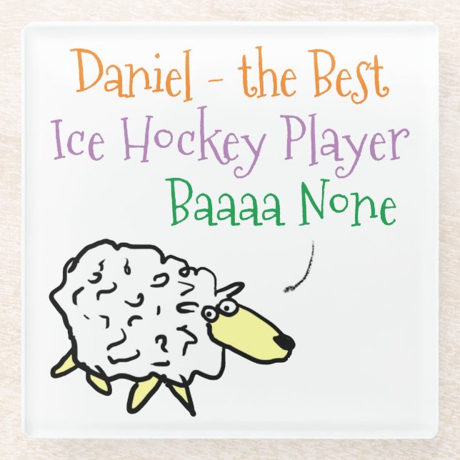 Sheep Design für einen Eishockey-Player-Glass-Unte Glasuntersetzer (Vorderseite)