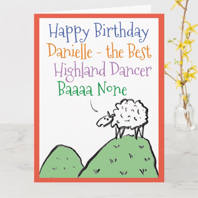 Sheep Design Happy Birthday to a Highland Dancer Karte (Gelbe Blume)