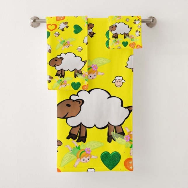 Sheep Fairy Hearts Badezimmer Handtuchhandtuch Set (Insitu)