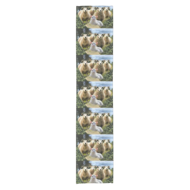 Sheep Flock Sheep Herd Baby Lamb Kurzer Tischläufer (Vorderseite)