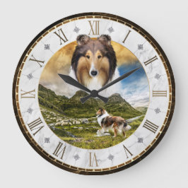Sheep Herding Sable Rough Collie Dog, Roman Dial - Große Wanduhr