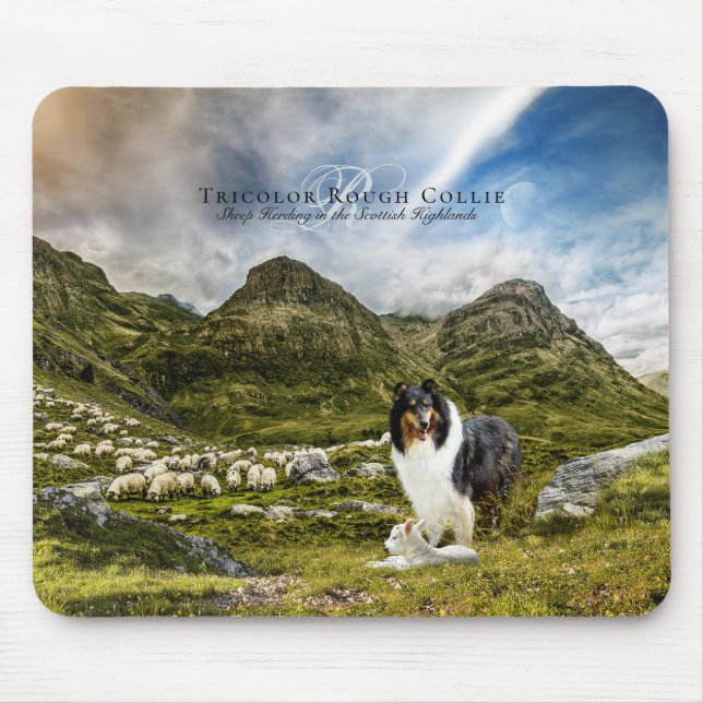 Sheep Herding Tricolor Rough Collie - Personalisie Mousepad (Vorne)