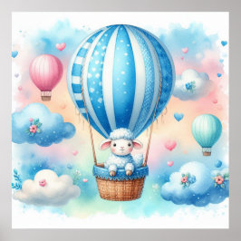 Sheep Hot Air Ballon Boy Poster