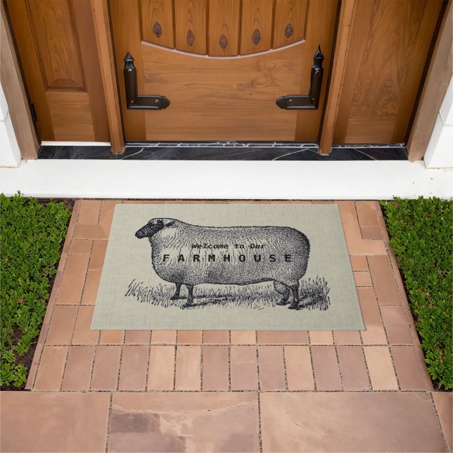 Sheep Illustration Farmhouse Stil Custom Willkomme Fußmatte (Außenbereich)