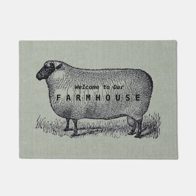 Sheep Illustration Farmhouse Style Custom Welcome Fußmatte (Vorderseite)