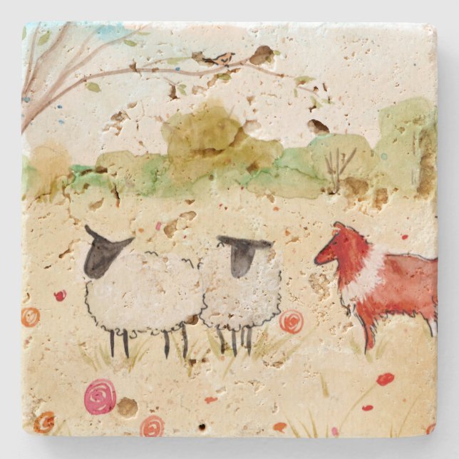 Sheep in the Meadow Steinuntersetzer (Vorderseite)