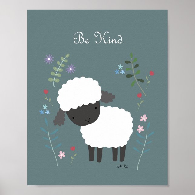 Sheep Kinderzimmer Art Niedliches Lamm Kinderzimme Poster (Vorne)