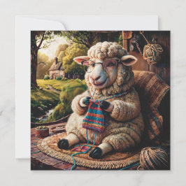 Sheep Knitting 1.1 Funny Flat Greeting Card