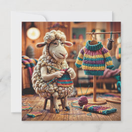 Sheep Knitting 1.2 Funny Flat Greeting Card Feiertagskarte