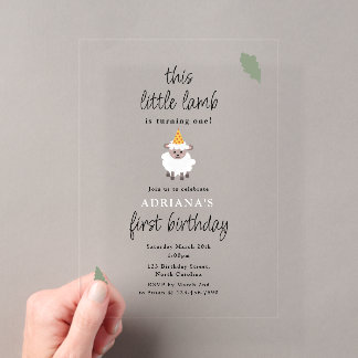 Sheep Lamb Cute Farm Party Animals 1st Birthday Acryleinladungen