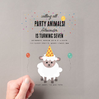Sheep Lamb Cute Farm Party Animals Birthday Acryleinladungen
