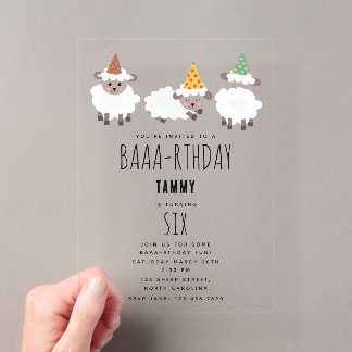 Sheep Lamb Cute Funny Farm Party Animals Birthday Acryleinladungen
