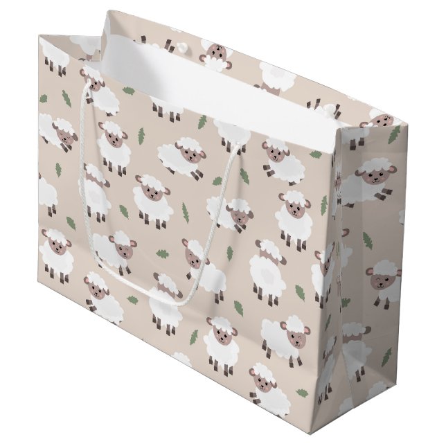 Sheep & Lamb Cute Hand Drawn Farm Animals Große Geschenktüte (Vorderseite Schrägansicht)
