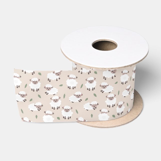 Sheep & Lamb Cute Hand Drawn Farm Animals Satinband (Spule)
