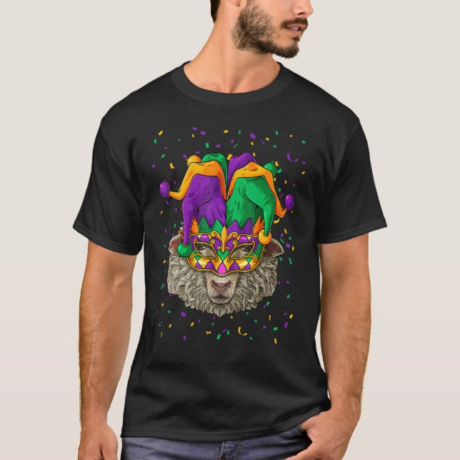 Sheep Mardi Gras Animal Face Bauer Carnival Jeste T-Shirt (Vorderseite)