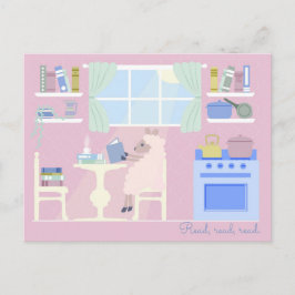 Sheep Reading in the Kitchen Postcards Feiertagspostkarte