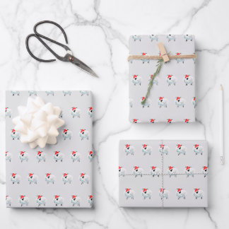 Sheep santa farm rustic gray watercolor geschenkpapier set
