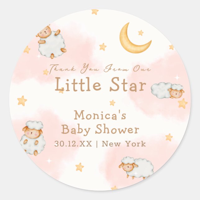 Sheep Twinkle Twinkle Moon Stars Girl Babydusche Runder Aufkleber (Vorderseite)