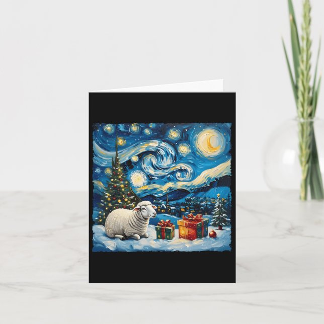 Sheep Van Gogh Style Starry Night Weihnachtsfest Karte (Vorderseite)