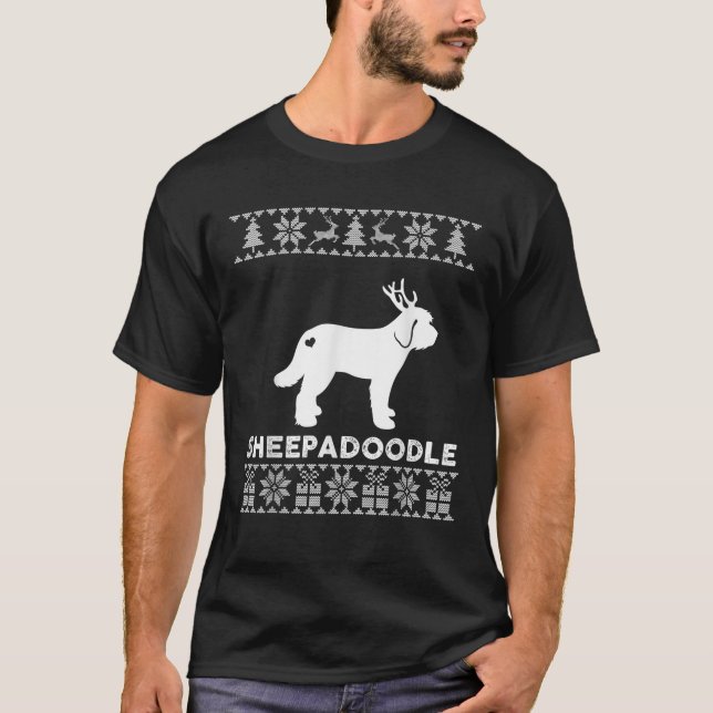 Sheepadoodle Dog Lover Xmas Reindeer Ugly Christma T-Shirt (Vorderseite)