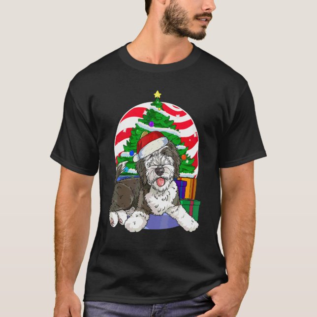 Sheepadoodle Dog Santa Christmas Tree Decor T-Shirt (Vorderseite)