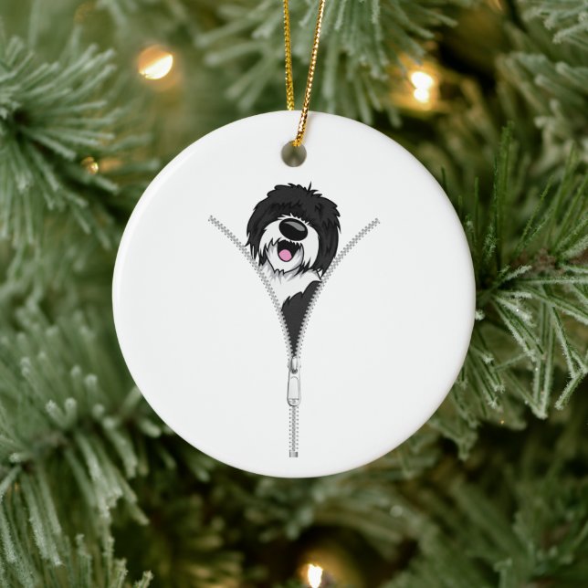 Sheepadoodle Dog Zipper Funny Puppy Downer Keramik Ornament (Baum)