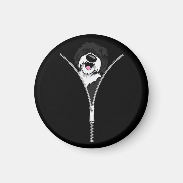 Sheepadoodle Dog Zipper Funny Puppy Downer Magnet (Vorne)