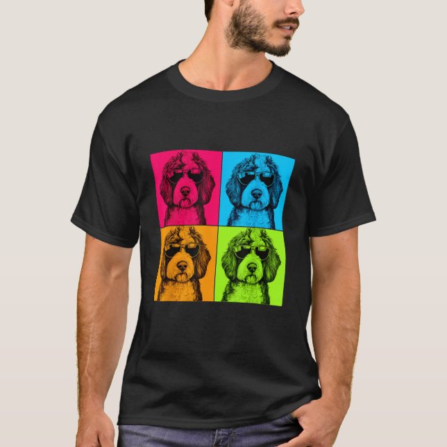Sheepadoodle-Hund Pop-Art-Design-Illustration Farb T-Shirt (Vorderseite)