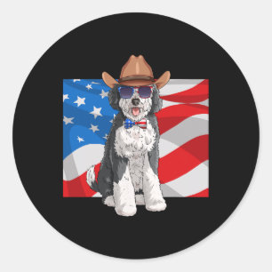 Sheepadoodle Patriotic Merica 4. Juli Amerikaner Runder Aufkleber