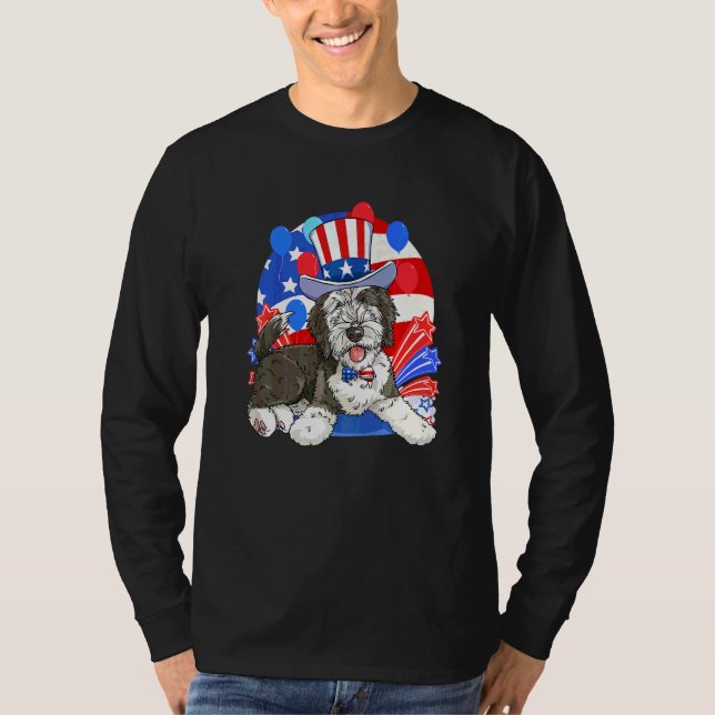 Sheepadoodle Patriotischer Onkel Sam 4. Juli Ameri T-Shirt (Vorderseite)