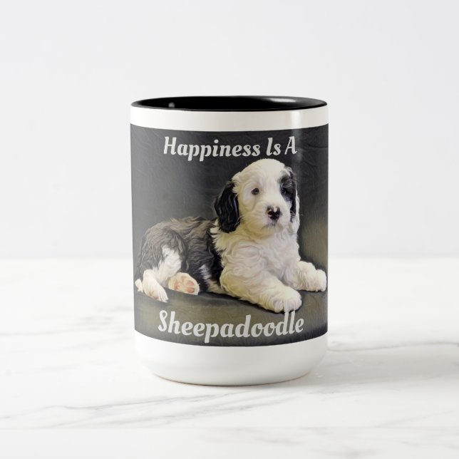 Sheepadoodod-Tasse Zweifarbige Tasse (Mittel)