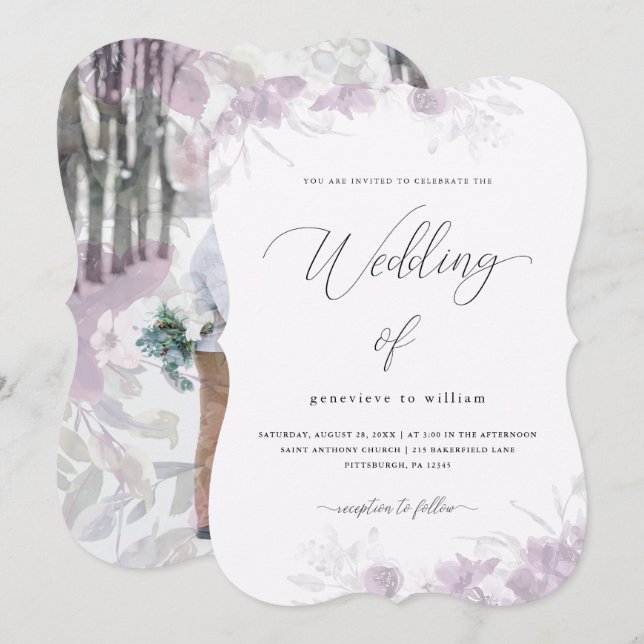 Sheer Botanical Floral Overlay Foto Wedding Einladung (Vorne/Hinten)